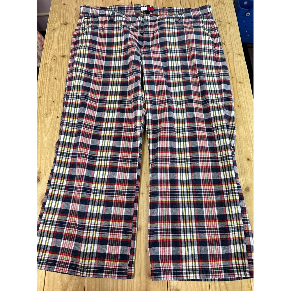 Tommy Hilfiger Women Plaid Wide Leg Pants Red Navy Yellow Multi Color Size 11